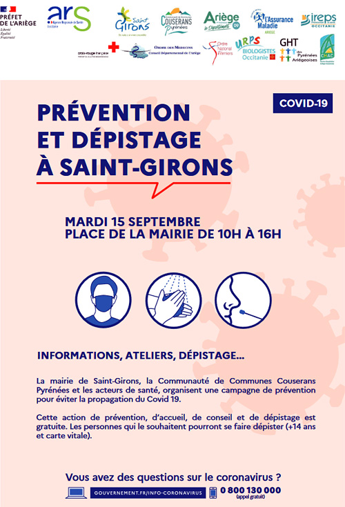 Prévention et dépistage Covid-19 mardi 15 septembre 2020