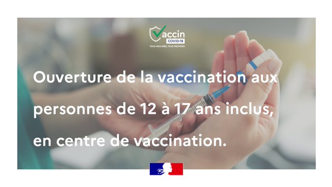 Vaccination ouverte aux adolescents âgés de 12 à 17 ans à partir du 14 juin 2021