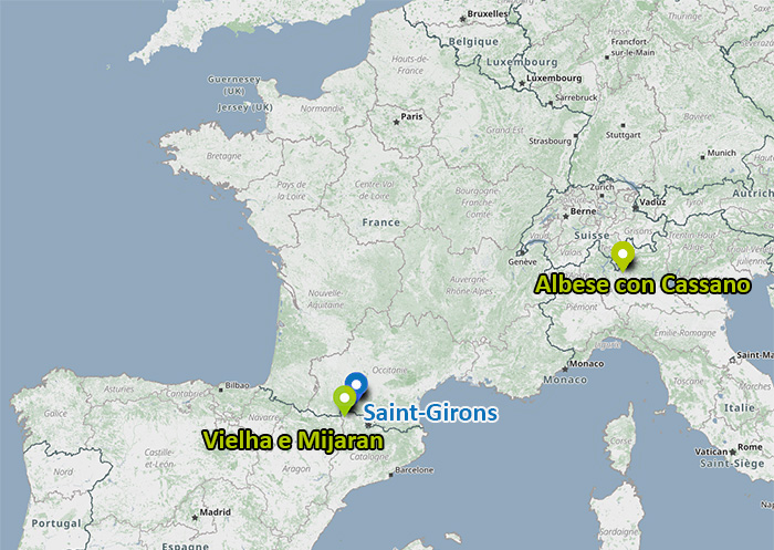 Carte de situation des villes jumelées avec Saint-Girons